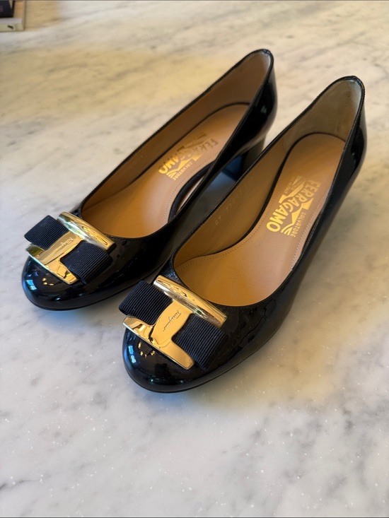 Salvatore Ferragamo Shoes - Salvatore Ferragamo Black Patent Leather Vara Bow Flats